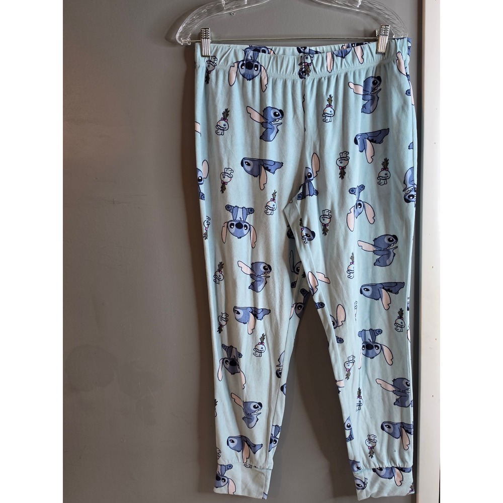 Disney Lilo and Stitch Scrump Pajama Pants Blue Fleece Joggers Womens Medium
